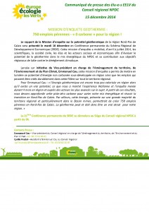 Communiqué groupe EELV CR NPDC Rapport Géothermie